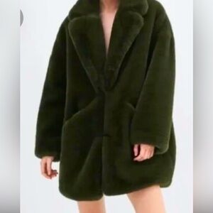 Zara Jackets & Coats | Faux Fur Coat | Color: Green |
Size: XS